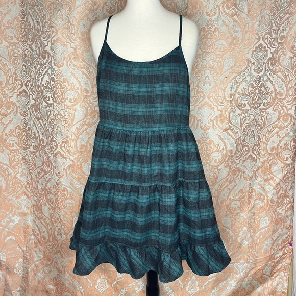 Forest Green Plaid Babydoll Dress - Picture 1 of 4